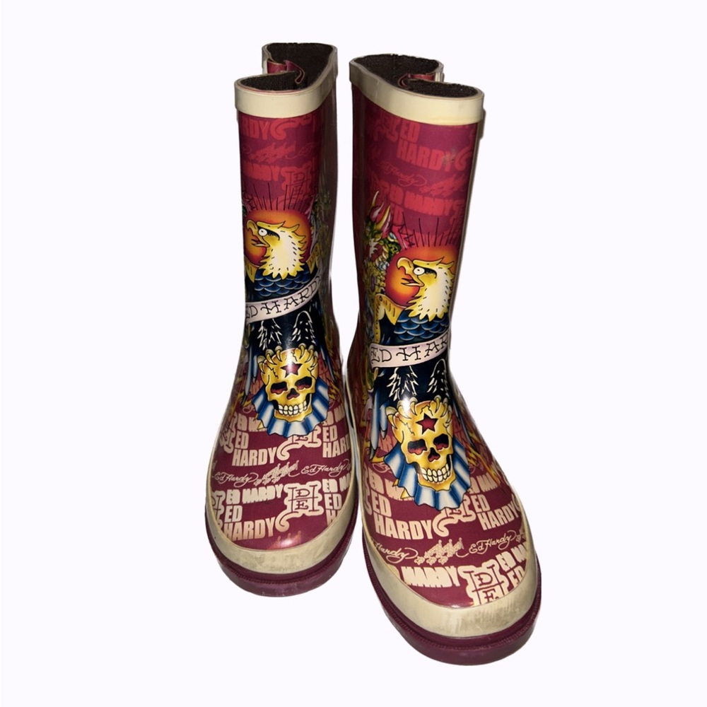 Kids Vintage 2000s Ed Hardy Red Eagle
Dragon Skulls Mid Calf Rubber Rain
Boots!